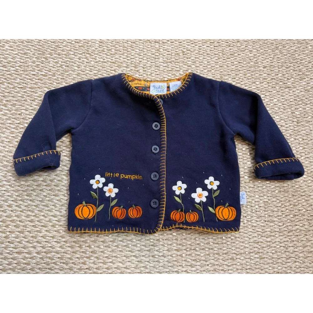 2nd Step Baby Girls Pumpkin vintage Embroidered Cardigan Sweater 12M 90's Y2K